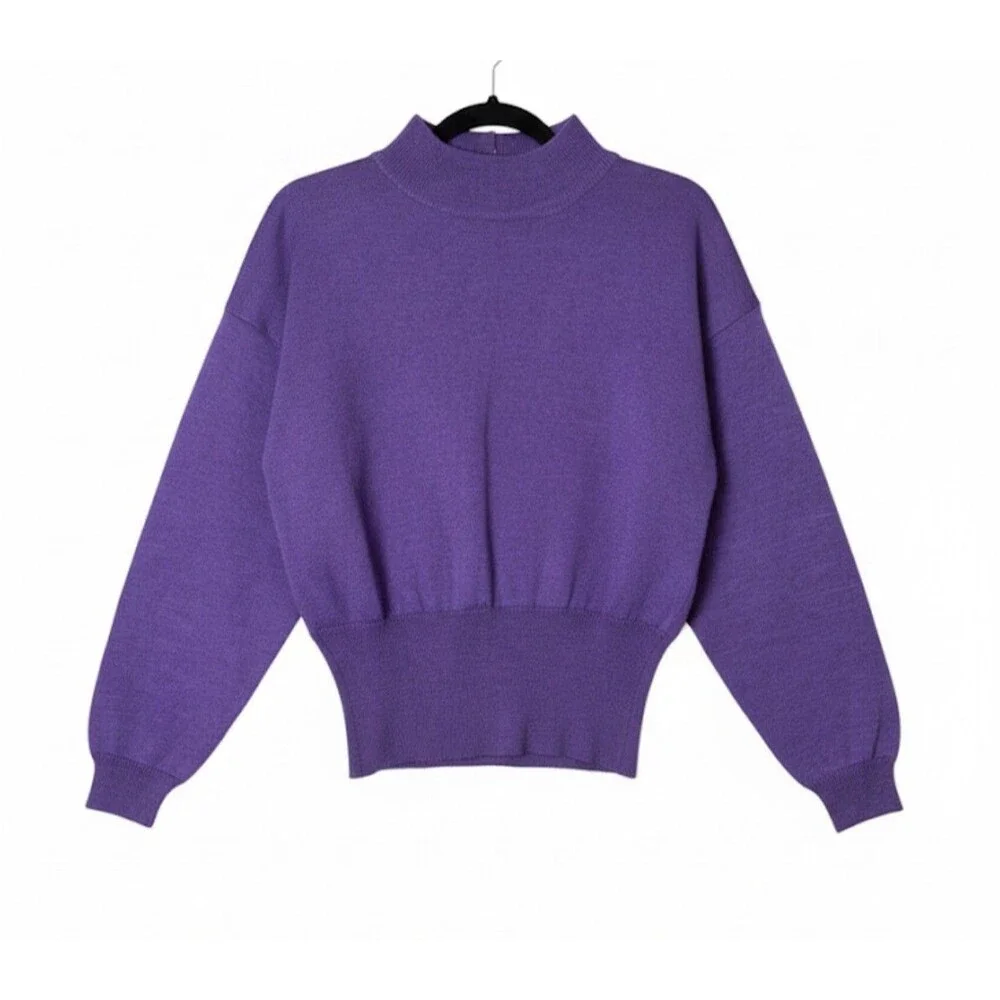 Vintage Casual Corner Purple Mock Neck Sweater with Padded Shoulders - SZ Small